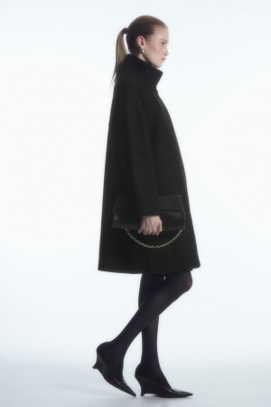 Abrigos COS Funnel-Neck Boiled-Lana Mujer Negros | México VAXZ-38419