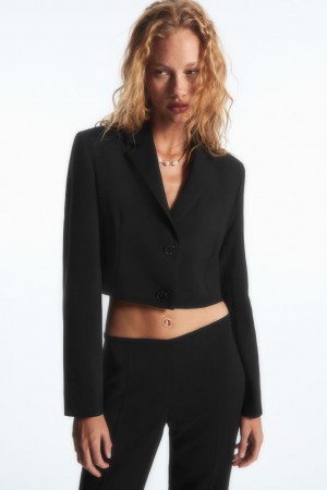 Blazer COS Cropped Lana Mujer Negros | México QRBH-29413