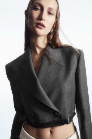 Blazer COS Deconstructed Cropped Lana Mujer Grises Oscuro | México DGLY-52847