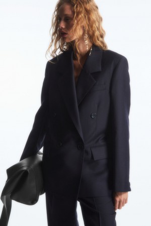 Blazer COS Double-Breasted Lana Mujer Azul Marino | México SWLI-26503