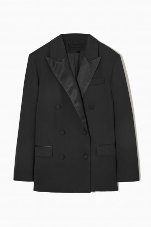 Blazer COS Double-Breasted Satin-Trimmed Lana Mujer Negros | México HTIB-36291