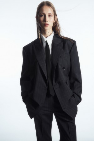 Blazer COS Oversized Pinstriped Lana Mujer Azul Marino | México YUCF-23540