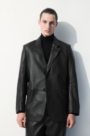 Blazer COS The Single-Breasted Cuero Hombre Negros | México LYPM-08421