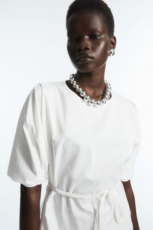 Blusa COS Belted Puff-Sleeve Mujer Blancos | México FUJB-16485