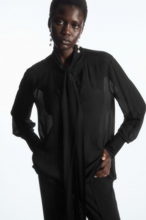 Blusa COS Bow Voile Mujer Negros | México UYJC-84796