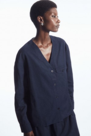 Blusa COS Ligeros V-Neck Mujer Azul Marino | México UXZT-08263