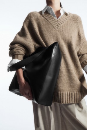 Bolsa De Hombro COS Slouchy Cuero Mujer Negros | México AXMW-01832