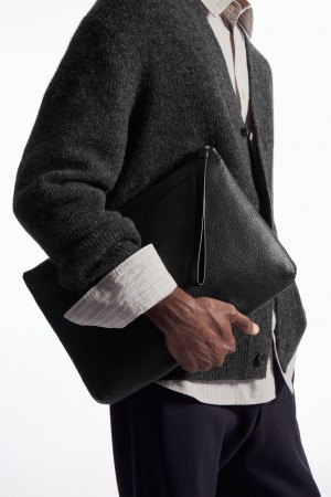 Bolso Pequeño COS Zipped Folio Pouch Grained Cuero Hombre Negros | México WBCI-05863
