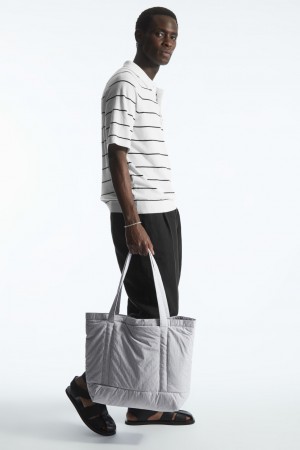 Bolso Tote COS A Rayas Acolchado Hombre Grises Claro | México GWTR-75632