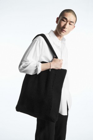 Bolso Tote COS Oversized Crochet Mujer Negros | México ZPGD-36758