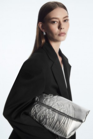 Bolsos De Mano COS Embroidered Western Cuero Mujer Plateados | México WJHK-15823