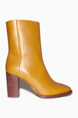 Botines COS Block-Heel Cuero Mujer Amarillos Marrom | México XKOT-70461