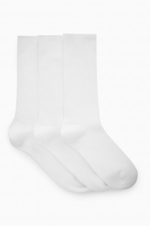Calcetines COS 3-Pack Acanalado Hombre Blancos | México CPRM-32807