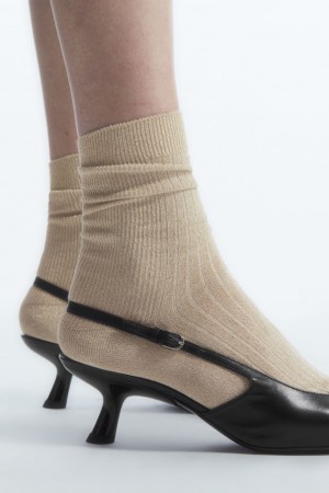 Calcetines COS Acanalado Lurex Mujer Dorados Claro | México ZUTG-38052