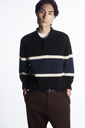Camisa Polo COS A Rayas Hombre Negros | México YZAD-26831