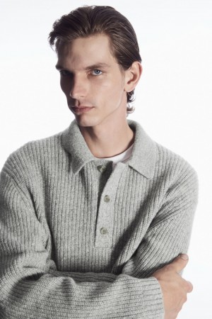 Camisa Polo COS Acanalado Lana And Cashmere-Blend Hombre Grises Claro | México DQSK-39681