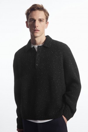 Camisa Polo COS Acanalado Lana And Cashmere-Blend Hombre Negros | México MEUN-18590