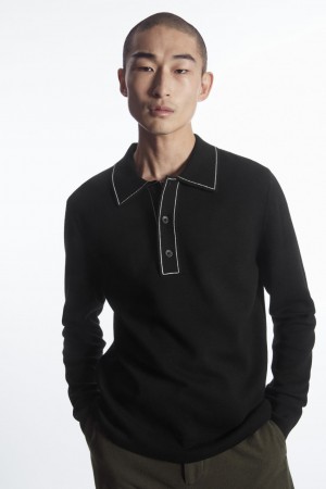 Camisa Polo COS Contrast-Stitch Lana Hombre Negros Blancos | México CYBO-85032