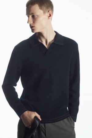 Camisa Polo COS Contrast-Tipped Merino Hombre Azul Marino Grises | México WBJG-71836
