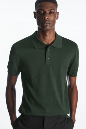 Camisa Polo COS De Punto Silk Hombre Verdes Oscuro | México EUSZ-36954