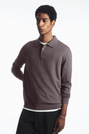 Camisa Polo COS Merino Lana Hombre Morados Oscuro | México BLQO-02517