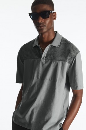Camisa Polo COS Mesh-Panel Hombre Grises | México QRFP-90623