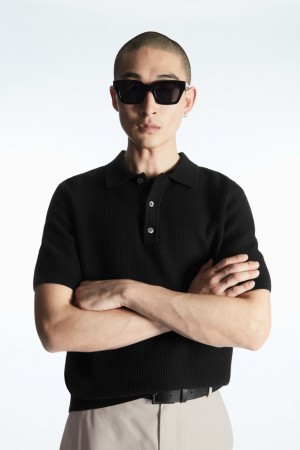 Camisa Polo COS Textured De Punto Hombre Negros | México ATKL-23715