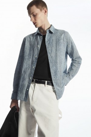 Camisas COS Abstract-Print Hombre Azules Blancos | México FHUW-02739