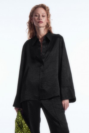Camisas COS Anchos-Sleeve Crinkled-Satin Mujer Negros | México DZPS-68271