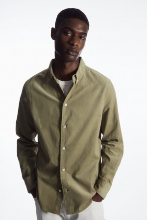 Camisas COS Button-Down Collar Corduroy Hombre Beige Oscuro | México NKYZ-92751