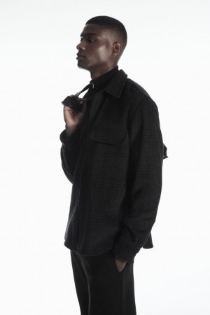 Camisas COS Checked Recycled Lana Overshirt Hombre Grises Oscuro | México RNBS-56138