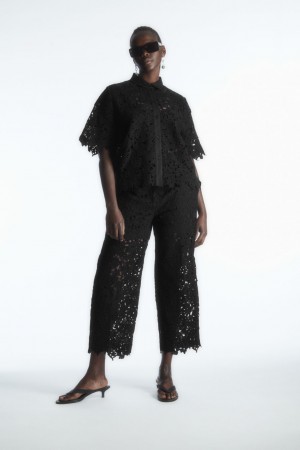 Camisas COS Corta-Sleeved Broderie Anglaise Mujer Negros | México EKFQ-49371