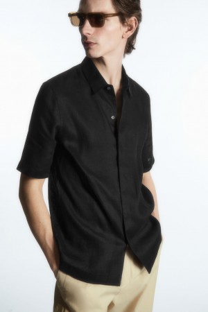 Camisas COS Corta-Sleeved Linen Hombre Negros | México YLPG-61753