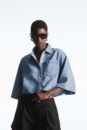 Camisas COS Cropped Denim Mujer Azules Claro | México JHSN-97564