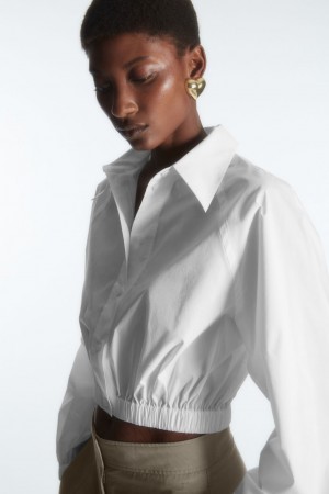 Camisas COS Cropped Elasticated Mujer Blancos | México LXSG-60942