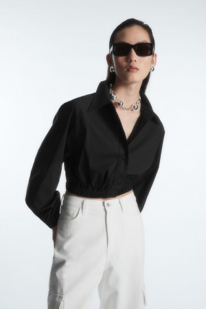 Camisas COS Cropped Elasticated Mujer Negros | México IVXS-25831