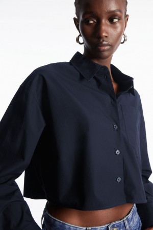 Camisas COS Cropped Poplin Mujer Azul Marino | México QZNP-93175