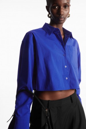 Camisas COS Cropped Poplin Mujer Azules Oscuro | México IBGD-95730