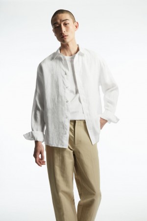 Camisas COS Curved-Hem Linen Hombre Blancos | México MQJU-09327
