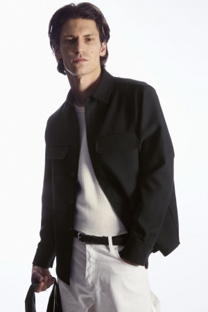 Camisas COS Flap-Pocket Lana-Blend Overshirt Hombre Negros | México EQBL-03492
