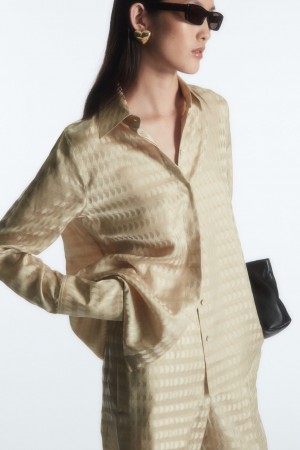 Camisas COS Geometric-Jacquard Satin Mujer Beige Claro | México ADZC-86407