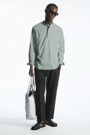 Camisas COS Grandad-Collar Half-Placket Hombre Turquesa Claro | México HLMU-02315