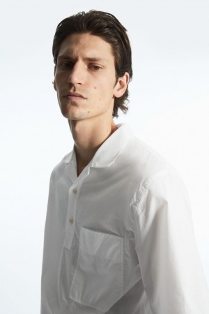 Camisas COS Half-Placket Corta-Sleeved Hombre Blancos | México CLFS-64098