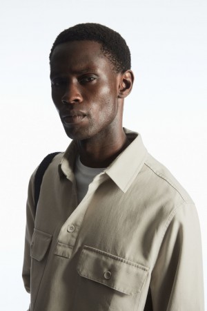 Camisas COS Half-Placket Utility Overshirt Hombre Beige | México THNI-64985