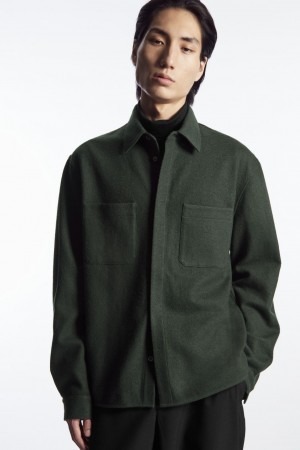 Camisas COS Lana-Jersey Overshirt Hombre Verdes Oscuro | México ENOT-75968