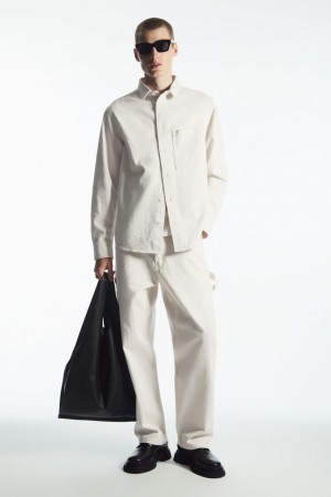 Camisas COS Linen-Blend Denim Hombre Blancos | México STQW-16579