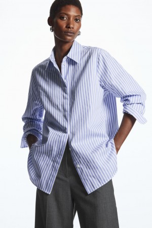 Camisas COS Minimal Concealed-Placket Mujer Azules Blancos | México MRJB-46701
