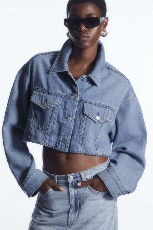 Camisas COS Oversized Cropped Denim Overshirt Mujer Azules Claro | México JWHY-26539