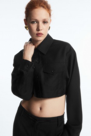 Camisas COS Oversized Cropped Lana Overshirt Mujer Negros | México BTMH-05741