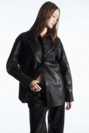 Camisas COS Oversized Cuero Mujer Negros | México BFTK-73589